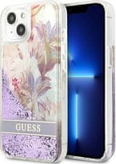 Guess Kryt Guess GUHCP13SLFLSU Apple iPhone 13 mini purple hardcase Flower Liquid Glitter