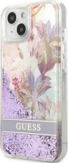 Guess Kryt Guess GUHCP13SLFLSU Apple iPhone 13 mini purple hardcase Flower Liquid Glitter