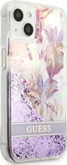 Guess Kryt Guess GUHCP13SLFLSU Apple iPhone 13 mini purple hardcase Flower Liquid Glitter