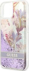 Guess Kryt Guess GUHCP13SLFLSU Apple iPhone 13 mini purple hardcase Flower Liquid Glitter