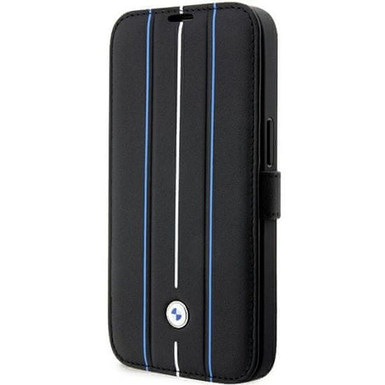 MobilPouzdra.cz Kryt BMW BMBKP14L22RVSK Apple iPhone 14 Pro black bookcase Leather Stamp Blue Lines