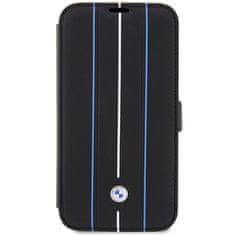 MobilPouzdra.cz Kryt BMW BMBKP14L22RVSK Apple iPhone 14 Pro black bookcase Leather Stamp Blue Lines