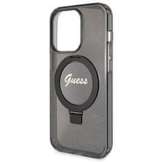 Guess Kryt Guess GUHMP14XHRSGSK Apple iPhone 14 Pro Max hardcase Ring Stand Script Glitter MagSafe black