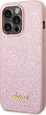 Guess Kryt Guess GUHCP14XHGGSHP Apple iPhone 14 Pro Max pink hard case Glitter Script