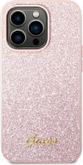 Guess Kryt Guess GUHCP14XHGGSHP Apple iPhone 14 Pro Max pink hard case Glitter Script