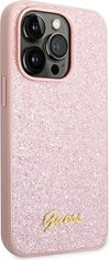 Guess Kryt Guess GUHCP14XHGGSHP Apple iPhone 14 Pro Max pink hard case Glitter Script