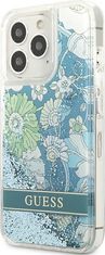 Guess Kryt Guess GUHCP13LLFLSN Apple iPhone 13 Pro green hardcase Flower Liquid Glitter