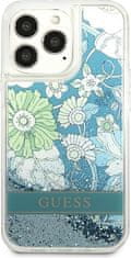 Guess Kryt Guess GUHCP13LLFLSN Apple iPhone 13 Pro green hardcase Flower Liquid Glitter