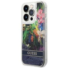 Guess Kryt Guess GUHCP14XLFLSB Apple iPhone 14 Pro Max blue hardcase Flower Liquid Glitter