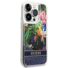 Guess Kryt Guess GUHCP14XLFLSB Apple iPhone 14 Pro Max blue hardcase Flower Liquid Glitter