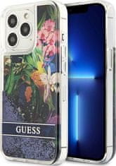 Guess Kryt Guess GUHCP13LLFLSB Apple iPhone 13 Pro blue hardcase Flower Liquid Glitter