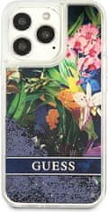 Guess Kryt Guess GUHCP13LLFLSB Apple iPhone 13 Pro blue hardcase Flower Liquid Glitter