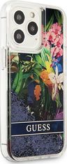 Guess Kryt Guess GUHCP13LLFLSB Apple iPhone 13 Pro blue hardcase Flower Liquid Glitter