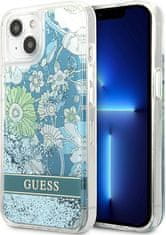 Guess Kryt Guess GUHCP13MLFLSN Apple iPhone 13 green hardcase Flower Liquid Glitter