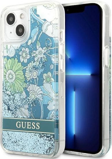 Guess Kryt Guess GUHCP13MLFLSN Apple iPhone 13 green hardcase Flower Liquid Glitter