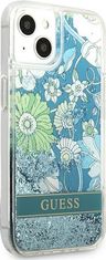 Guess Kryt Guess GUHCP13MLFLSN Apple iPhone 13 green hardcase Flower Liquid Glitter