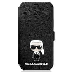 Karl Lagerfeld Kryt Karl Lagerfeld KLFLBKP12SIKMSBK Apple iPhone 12 mini black book Saffiano Ikonik Metal