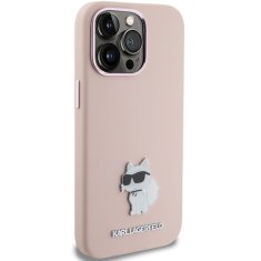 Karl Lagerfeld Kryt Karl Lagerfeld KLHCP15LSMHCNPP Apple iPhone 15 Pro Silicone Choupette Metal Pin pink