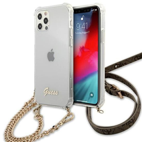 Guess Kryt Guess GUHCP12MKC4GSGO Apple iPhone 12/12 Pro Transparent hardcase 4G Gold Chain