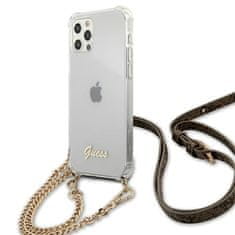 Guess Kryt Guess GUHCP12MKC4GSGO Apple iPhone 12/12 Pro Transparent hardcase 4G Gold Chain