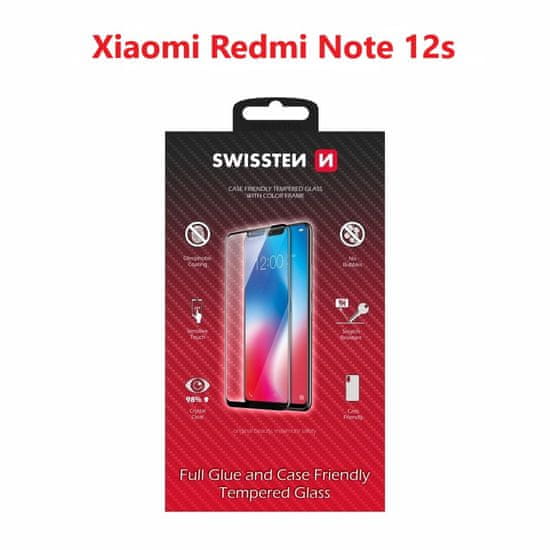 SWISSTEN Sklo Swissten Full Glue, Color Frame, Case Friendly Pro Xiaomi Redmi Note 12S Černé