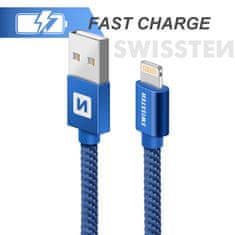 SWISSTEN Swissten textilní datový kabel Usb / Lightning 1,2 M Modrý 8595217458130