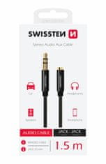 SWISSTEN Audio Kabel Swissten Textile 3,5 Mm Jack(Samec) - 3,5 Mm Jack (Samice) 1,5 M Černý 8595217481374