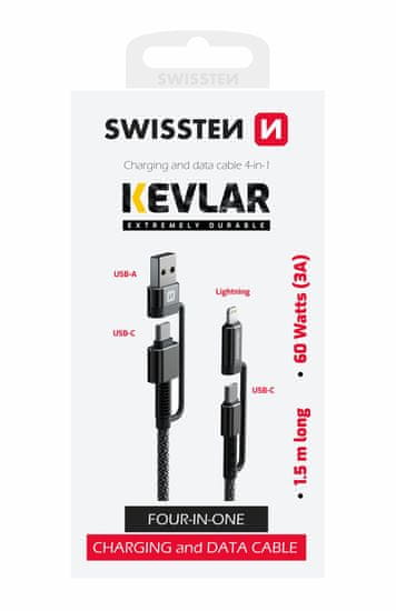 SWISSTEN Datový Kabel Swissten Kevlar 4In1 3A 1,5 M Antracit 8595217481367