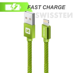 SWISSTEN Swissten textilní datový kabel Usb / Lightning 1,2 M Zelený 8595217458123