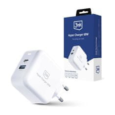 3MK Hyper Charger 68W síťová nabíječka, GaN, 1x USB-C (PD), 1x USB bílá