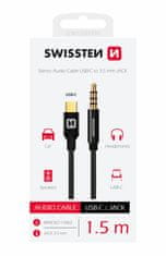 SWISSTEN Audio Adaptér Swissten Textile Usb-C (Samec)/3,5 Mm Jack (Samec) 1,5M Černý 8595217481398