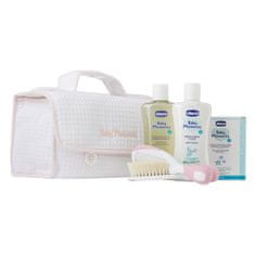 shumee Baby Moments Pink set tekutý mycí prostředek 200ml + tělové mléko 200ml + parfémovaná voda 100ml + kartáč a hřeben + kosmetická taštička