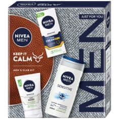 shumee Men Keep It Calm sada ochranného krému na obličej 75ml + mycí gel na obličej 100ml + sprchový gel 3v1 250ml