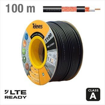 Televes Koaxiální kabel Televes T100 215501 6,6mm Cu/Cu, 100m, černý, cívka, venkovní