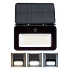 Solight Solight LED solární reflektor se senzorem, 6W, 660lm, 3CCT, Li-Ion, černá