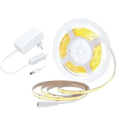 Solight Solight LED COB pásek, sada s adaptérem, vypínač, 5m, 8W/m, 800lm/m, teplá bílá