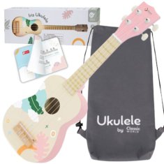 LEBULA Dřevěná dětská kytara na ukulele CLASSIC WORLD růžová