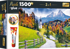 Trefl TREFL Sada 2v1 puzzle Kostel Maria Gern, Bavorsko 1500 dílků s lepidlem