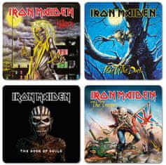 CurePink Set 4 kusů tácků pod sklenice Iron Maiden (10 x 10 cm)