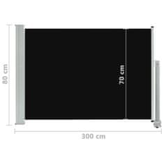 Vidaxl Zatahovací boční markýza / zástěna na terasu 80 x 300 cm černá