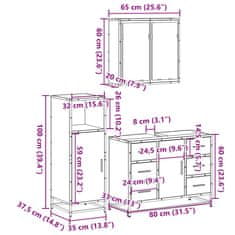 Vidaxl 3dílný set koupelnového nábytku hnědý dub kompozitní dřevo