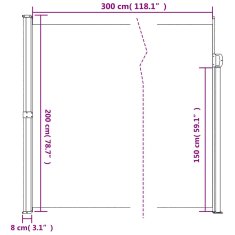 Vidaxl Zatahovací boční markýza černá 200 x 300 cm