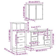 Vidaxl 3dílný set koupelnového nábytku šedý sonoma kompozitní dřevo