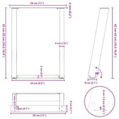 Vidaxl Nohy konferenčního stolku ve tvaru U 2 ks černé 28x(42-43) cm