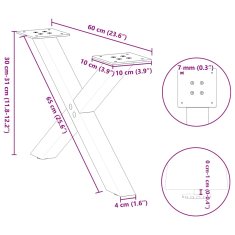 Vidaxl Nohy konferenčního stolku ve tvaru X 2 ks bílé 60x(30-31) cm