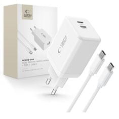 Tech-protect NC45W GaN síťová nabíječka 2x USB-C 45W + kabel USB-C, bíla