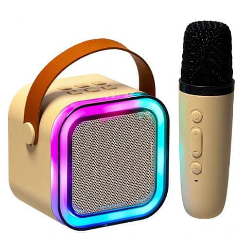 KIK KX3379 Karaoke Bluetooth reproduktor 6 W, bezdrátový mikrofon, béžový