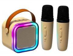 KIK KX3377 Karaoke Bluetooth reproduktor 6 W, 2x bezdrátový mikrofon, béžový