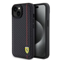 Ferrari  PU Leather Carbon Vertical Red Line Zadní Kryt pro iPhone 15 Black