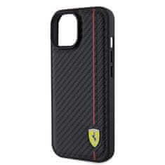 Ferrari  PU Leather Carbon Vertical Red Line Zadní Kryt pro iPhone 15 Black